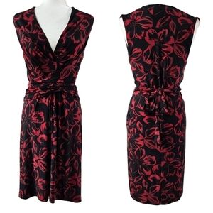 Norma Kamali Black Red Floral Crisscross Tie Wrap Sleeveless Jersey Midi Dress